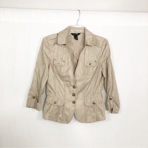 White House Black Market Lightweight Peplum Jacket, Size 10, Tan